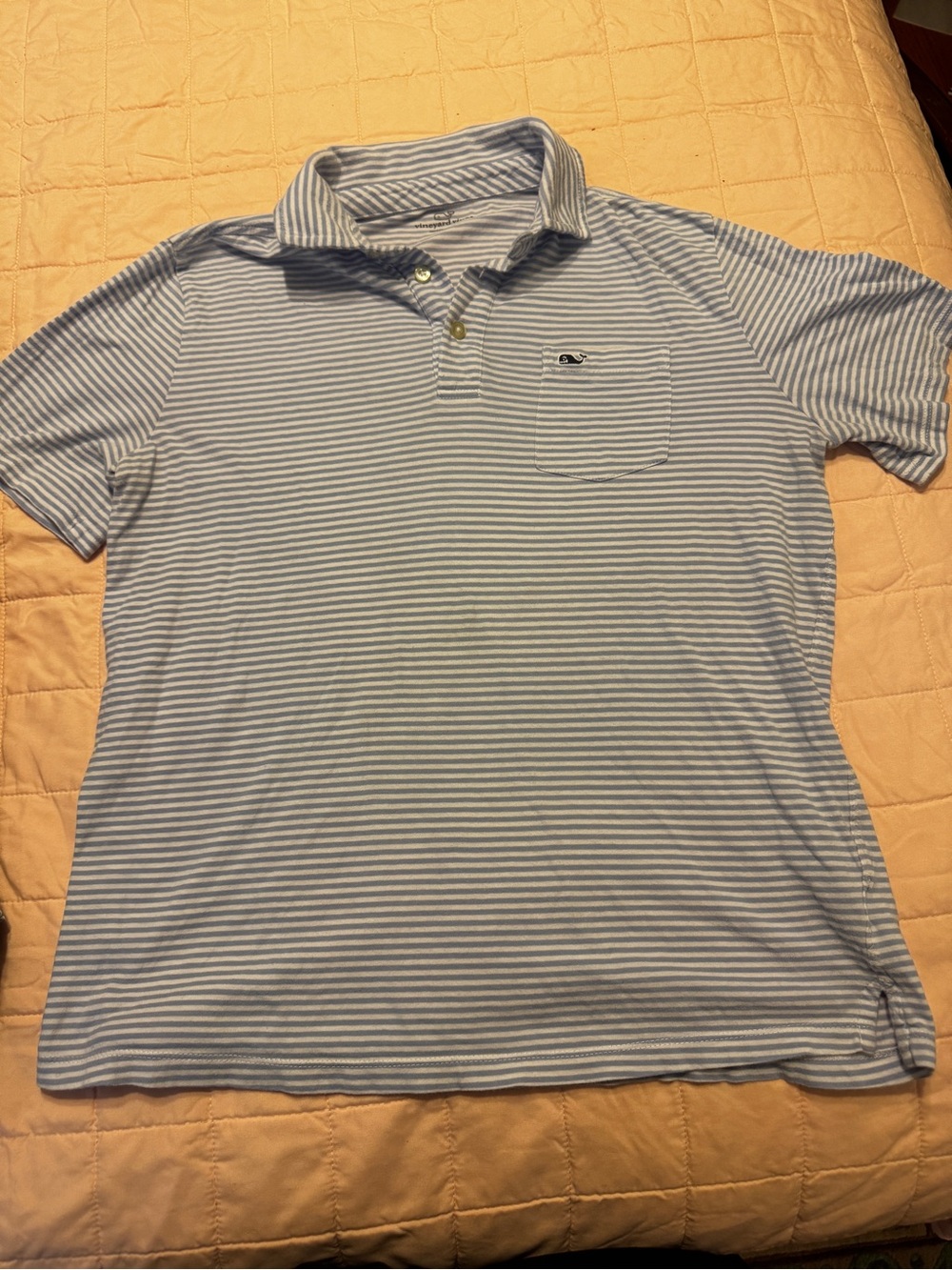 Vineyard Vines Light Blue & White Striped Polo with Pocket Whale Logo
